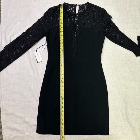 Babaton Aritzia NWT Masaki Dress Black Lace Long Sleeve Deep V-Neck Keyhole Back - Picture 10 of 10